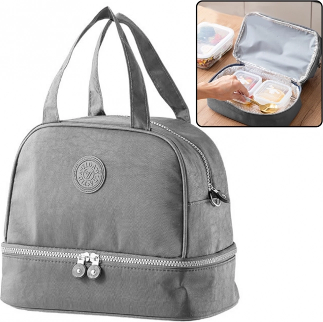 Insulated Lunch Bag Gray with Adjustable Strap 27cm