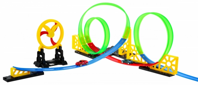 Children's Racing Track with LED Cars and Movable Hoop