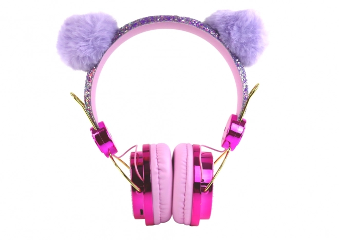 wired headphones in pink shades with ears and microphone