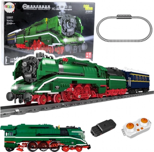 Construction building kit RC steam locomotive with sensor and tracks, 2348 pieces