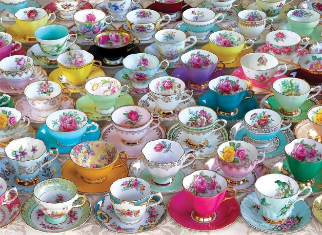 Eurographics tea cup collection puzzle in metal tin 1000 pieces