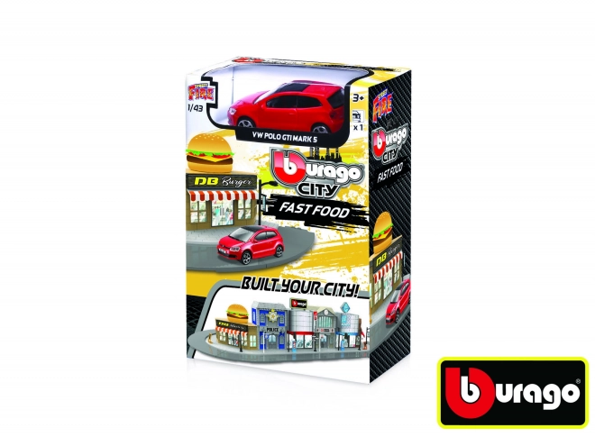 Bburago City Fast Food Playset with VW Polo GTI