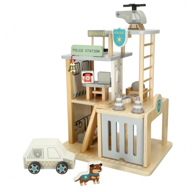 Wooden Police Station with Police Car, Helicopter and Parking