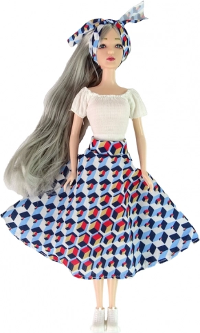 Stylish doll with long gray hair