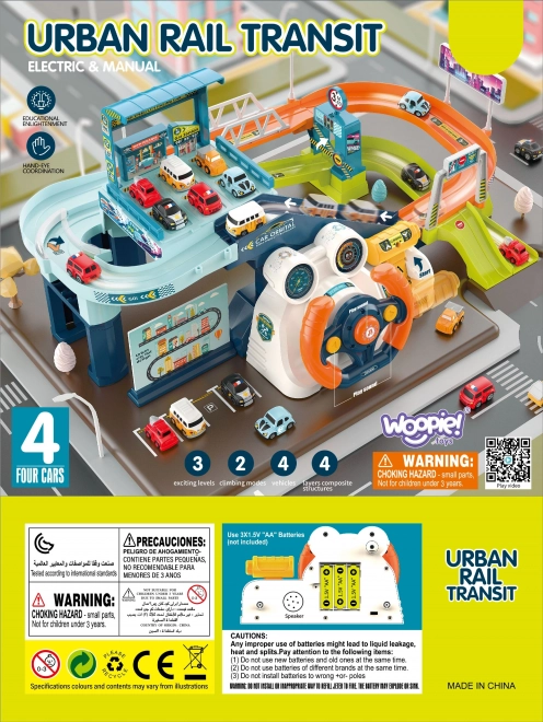 Parking Garage with Interactive Steering Wheel and 4 Cars