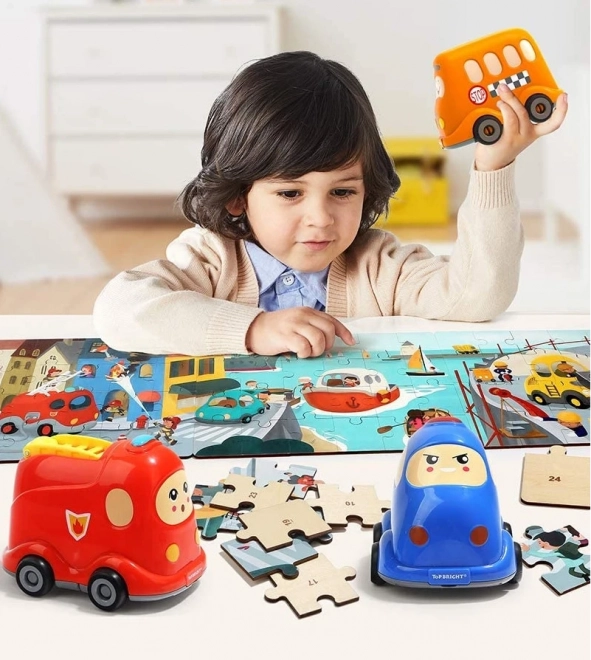 Top Bright Wooden Puzzle Fire Truck