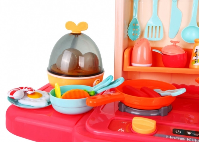 Stylish Pink Kids Kitchen with Water Tap and Interactive Burner