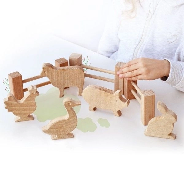 Wooden Farm Building Block Set