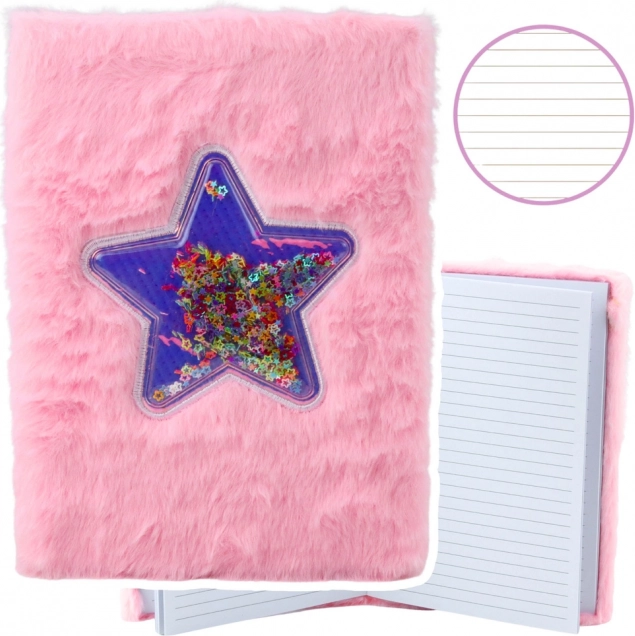 Roze pluchen notitieboek met confetti A5