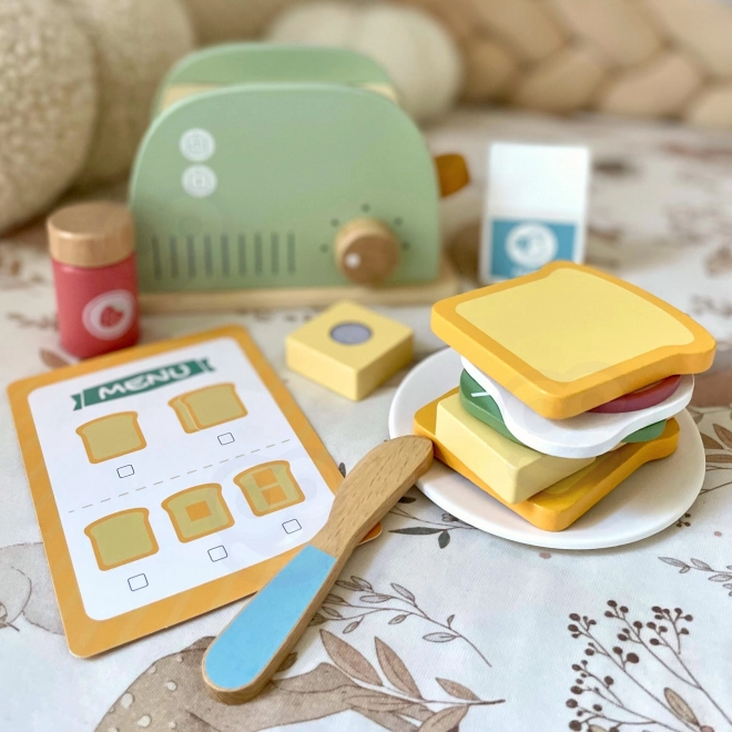 Dřevěný toster pastelový snídaňový set od Tooky Toy