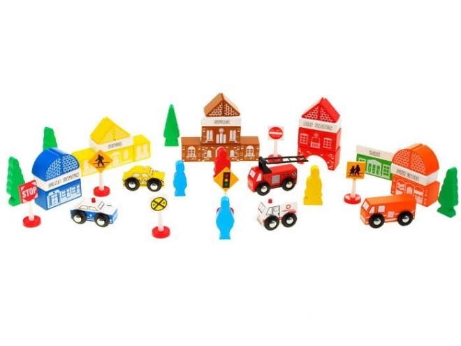 Wooden Building Blocks Town Fire Station Set