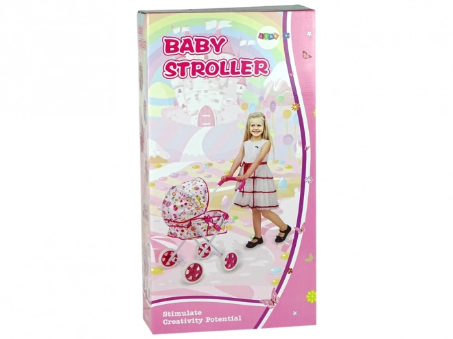 Pink Doll Stroller with Colorful Canopy