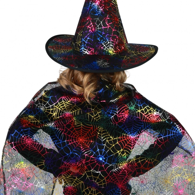 Witch Costume Cape with Spider Web and Hat