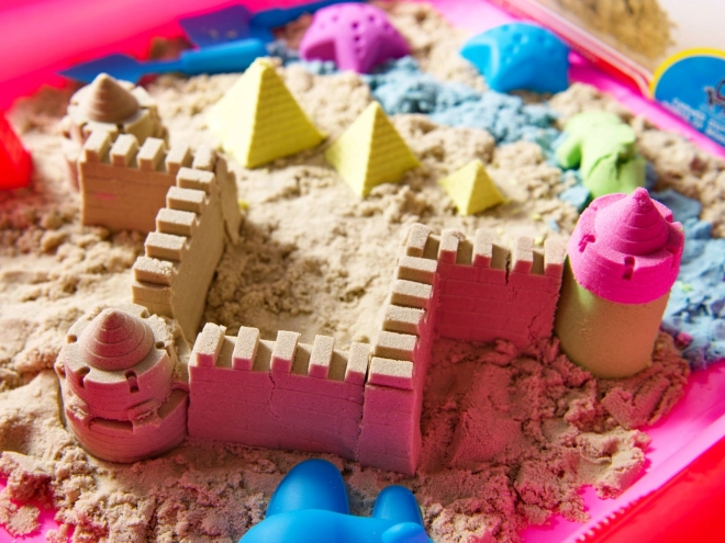 Pink Kinetic Sand Set with Molds and Sandbox