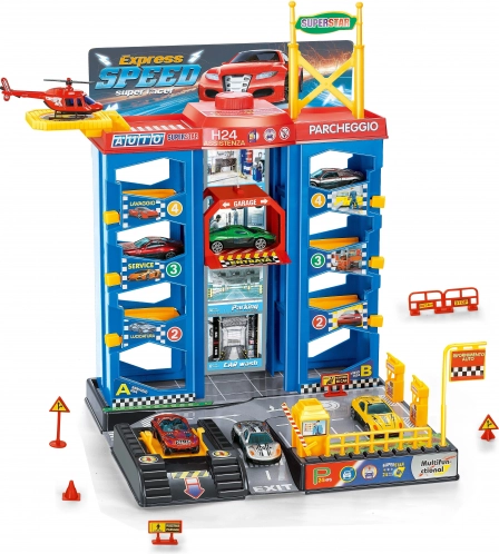 Parking station with helicopter and metal cars 30 × 27 × 37 cm