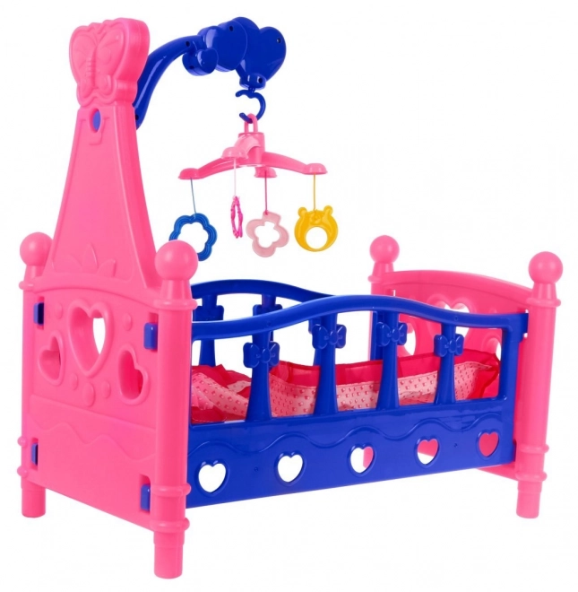 Colorful Baby Doll Cradle with Mobile and Bedding