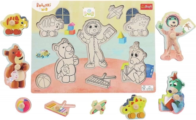 Wooden Puzzle Bobaski and Bear for Toddlers