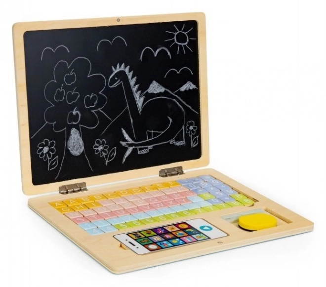 Wooden Magnetic Educational Blackboard Laptop Set