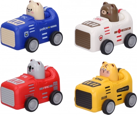 Wind-up animal in a little car 9 cm