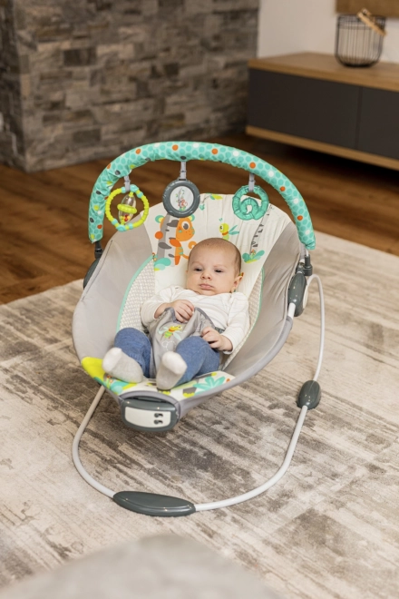 Vibrating Baby Bouncer Happy Tropical Grey