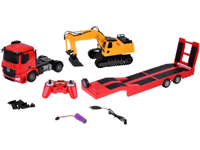 Mercedes Remote Control Truck Set with Excavator 1:26 Scale