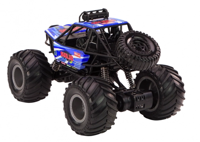 remote control off-road car with blue shock absorbers