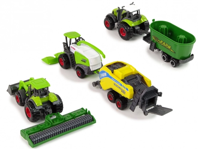 Set of 6 Farm Vehicles with Tractors and Combine Harvester