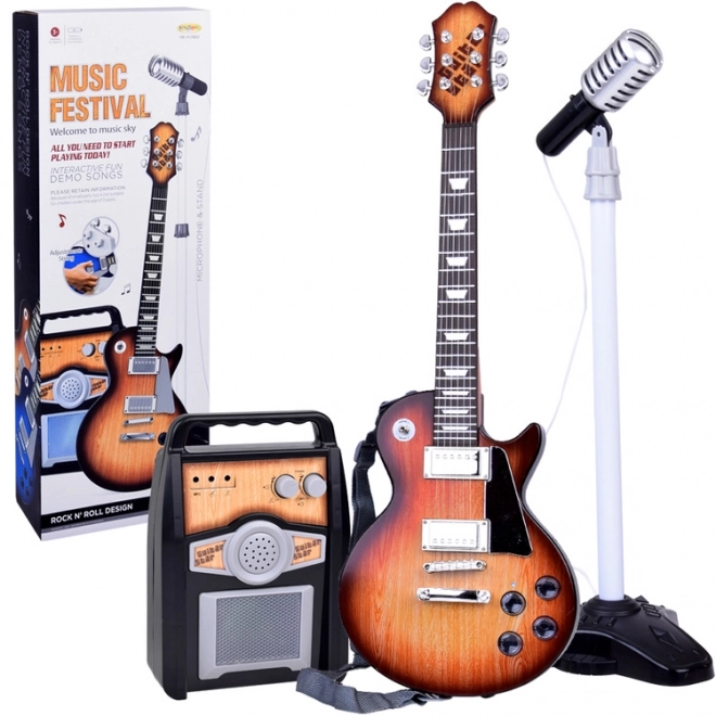 Electric Guitar with Microphone and Amplifier for Kids Karaoke Set