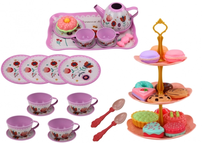 Tea Set in Suitcase - Cups, Plates, Stand & Cookies