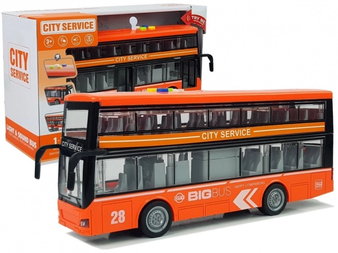 Double Decker Bus with Friction Drive Sound Lights 1:16 Orange