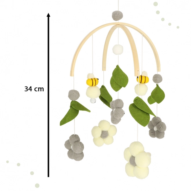 Wooden Baby Crib Mobile with Plush Bees and Flowers