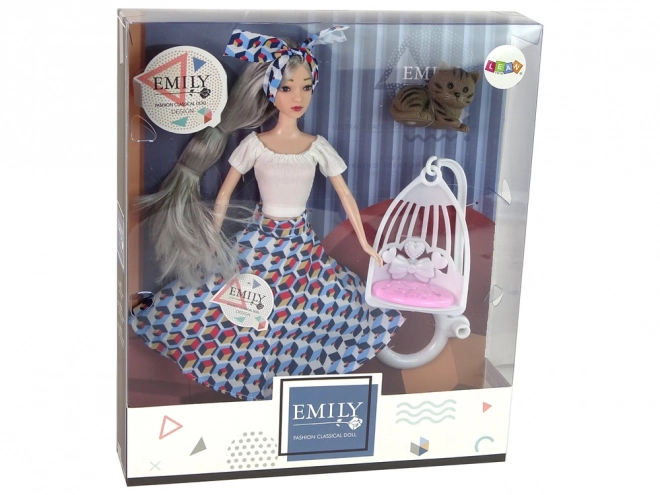 Emily Doll with Gray Hair and Cat on a Swing