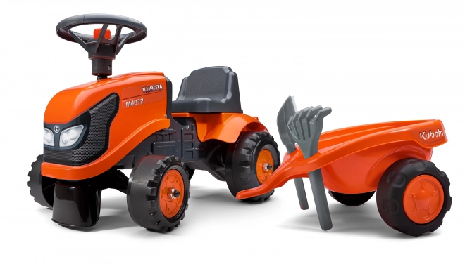 Kubota Ride-On Tractor with Trailer, Rake, and Shovel for Toddlers