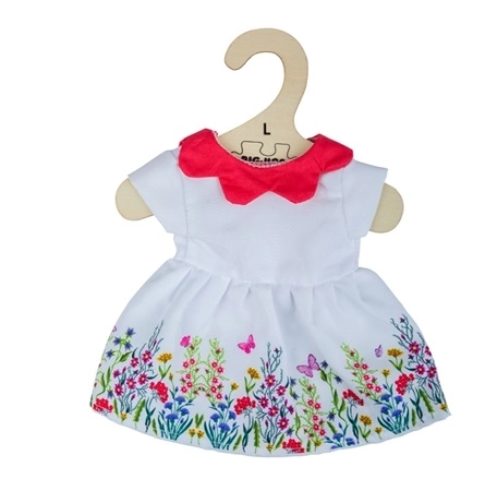 White Floral Dress with Red Collar for 38cm Dolls