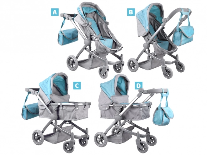 4-in-1 Doll Stroller with Bassinet – turquoise