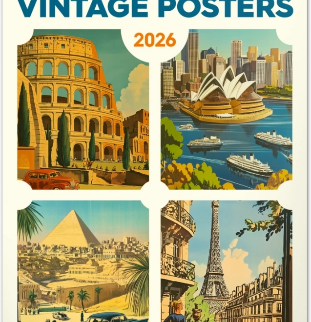 Zidni kalendar Vintage plakati – svjetski gradovi 2026