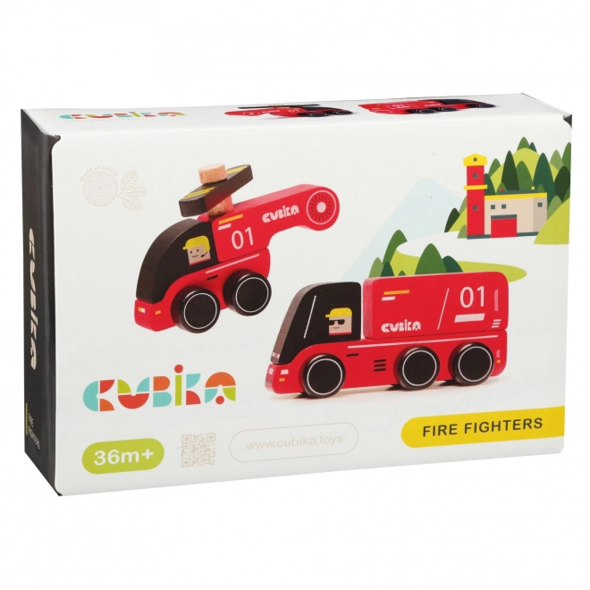 Firefighters Wooden Toy Car with Helicopter