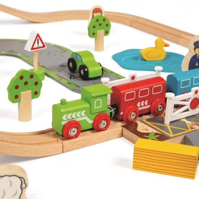 Bigjigs Rail Wooden Train Set with Country Road 80 Pieces