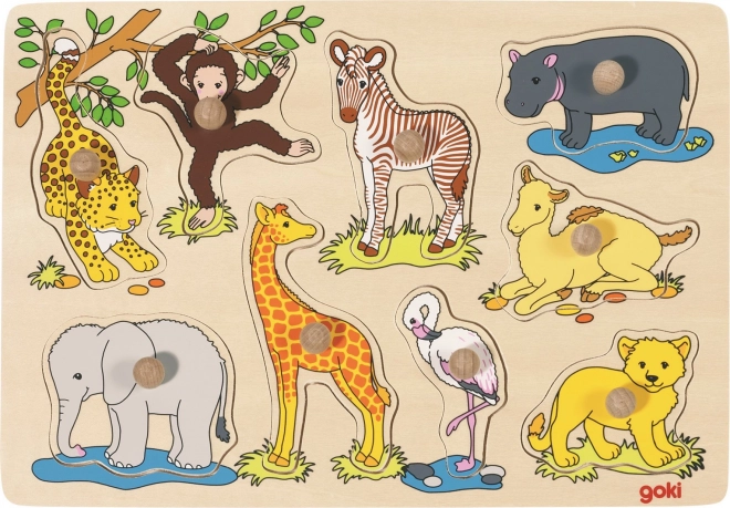 Goki wooden puzzle african animal babies