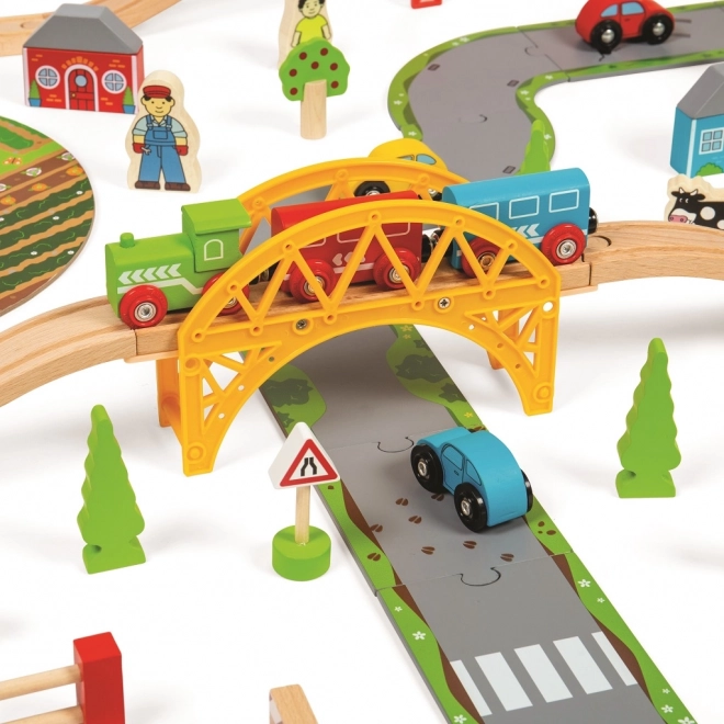 Bigjigs Rail Wooden Train Set with Country Road 80 Pieces