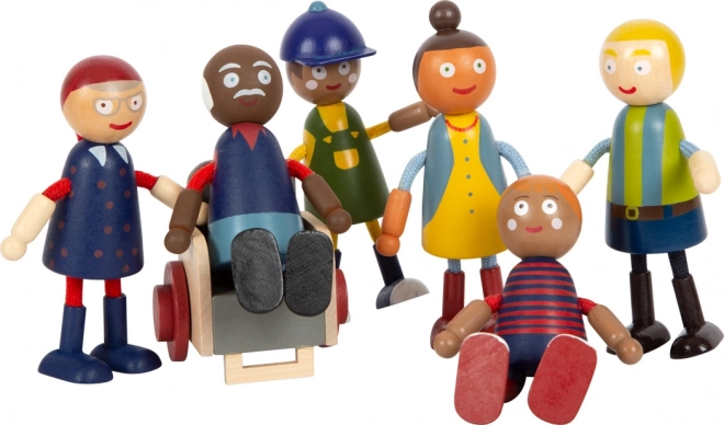 Wooden Family Figurines with Wheelchair