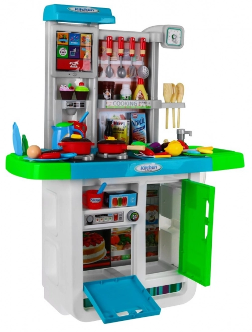 Interactive Blue Kitchen Set for Kids with Audio Panel and Water Faucet