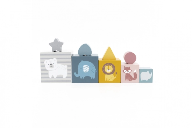 Wooden Building Blocks Set with Animals, Numbers and Shapes