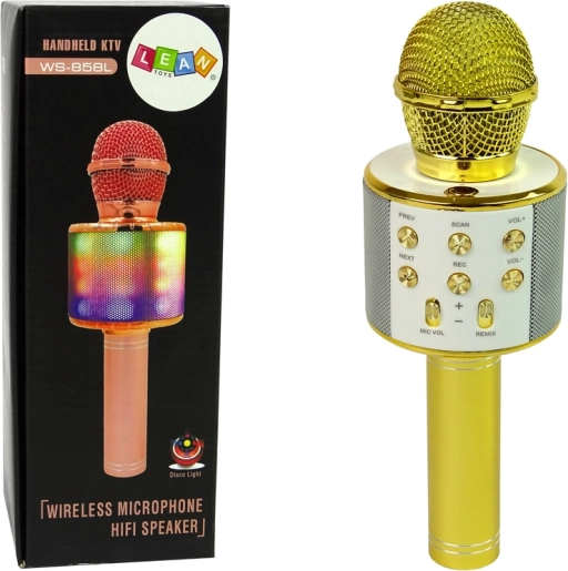 Wireless USB Microphone Speaker Karaoke Recording Model WS-858 Gold