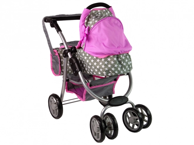 2-in-1 Doll Stroller with Bag - Pink Stars