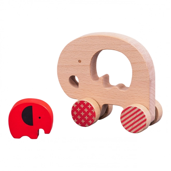 Wooden Elephant and Baby Elephant on Wheels