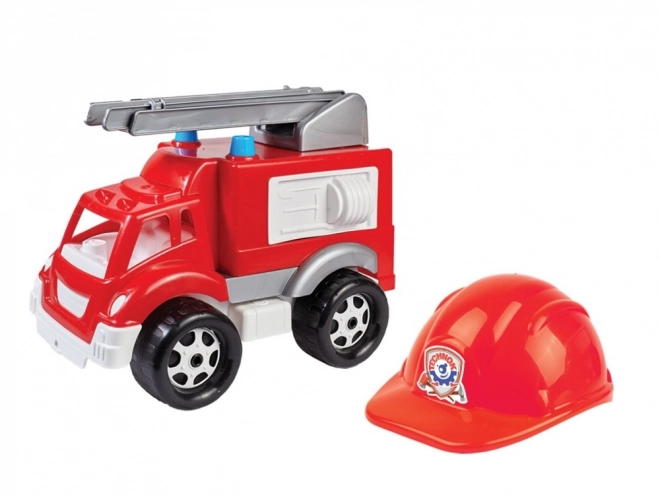 Fire Truck with Ladder and Firefighter Helmet