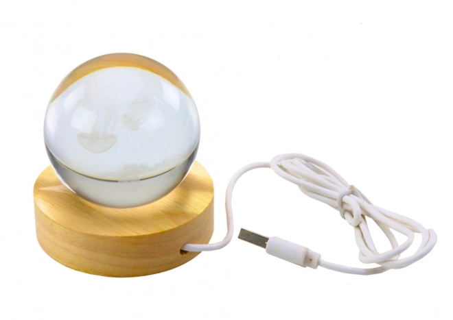 Glowing Crystal Ball 3D Jellyfish Lamp with Wooden Base