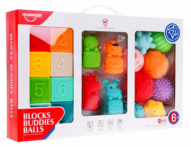 Mega Sensory Set of 20 Balls and Animal Blocks for Kids 6m+