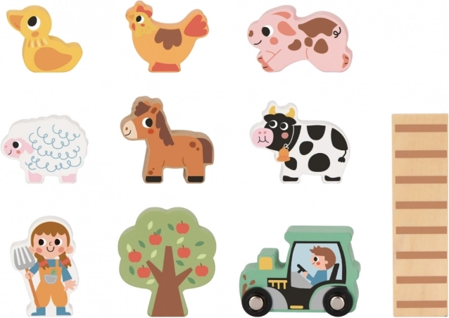 Tooky Toy Dřevěná skládací farma s figurkami zvířátek